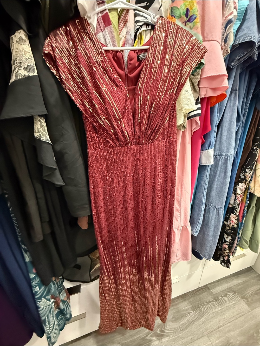 Sequined Deep V Maxi Dress in Rose